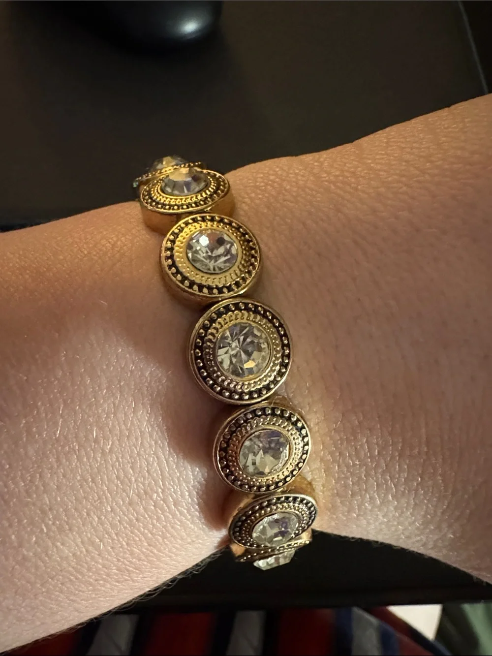 Gold Crystal Stretch Bracelet for Women - Sparkling Accent